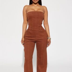 Fashion Nova Strapless Brown Jumpsuit